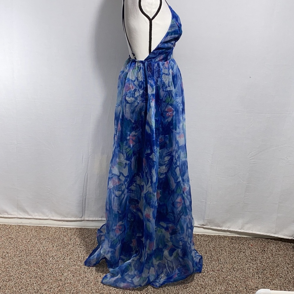 Lulu's Blue Floral Spaghetti-Strap Maxi Dress with Pink Highlights - Picture 4 of 11